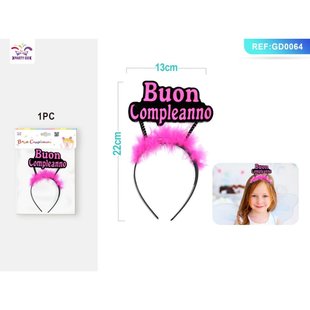 CERCHIETTO BUON COMPLEANNO - NERO & ROSA - 1PZParty Go