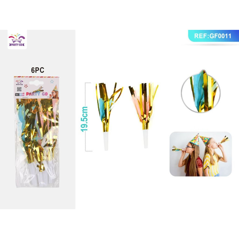 TROMBETTE DA FESTA CON FRANGE - BLU & ROSA 19,5CM - 6PZParty Go
