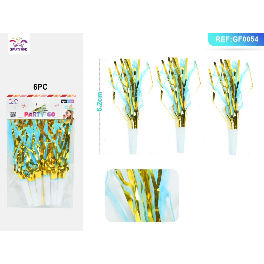 TROMBETTE DA FESTA CON FRANGE - ORO BLU - 6PZParty Go