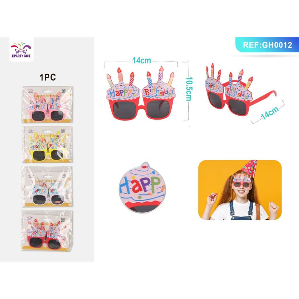 OCCHIALI CON TORTA HAPPY BIRTHDAY - COLORI ASSORTITI - 1PZParty Go