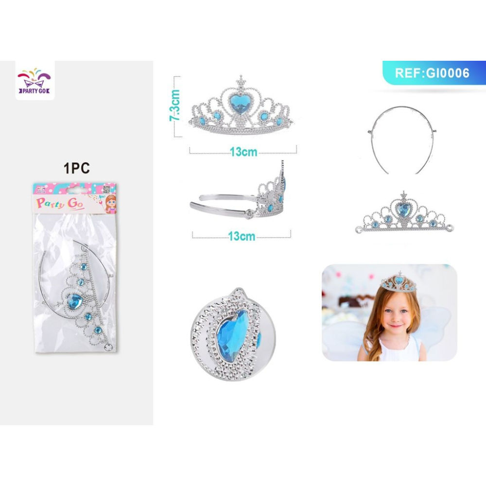 CORONA ARGENTO CON CUORE AZZURRO - 1PZParty Go