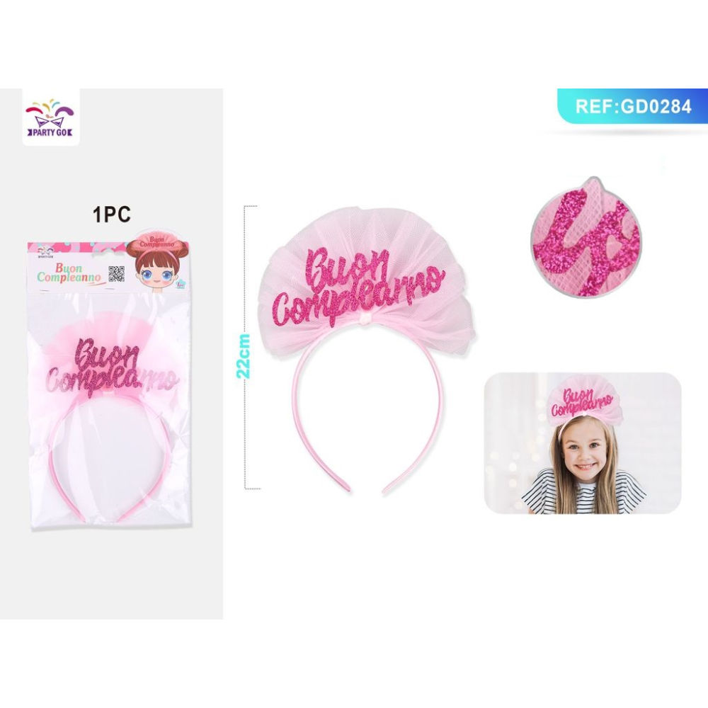 CERCHIETTO BUON COMPLEANNO - GLITTER ROSA - 1PZParty Go