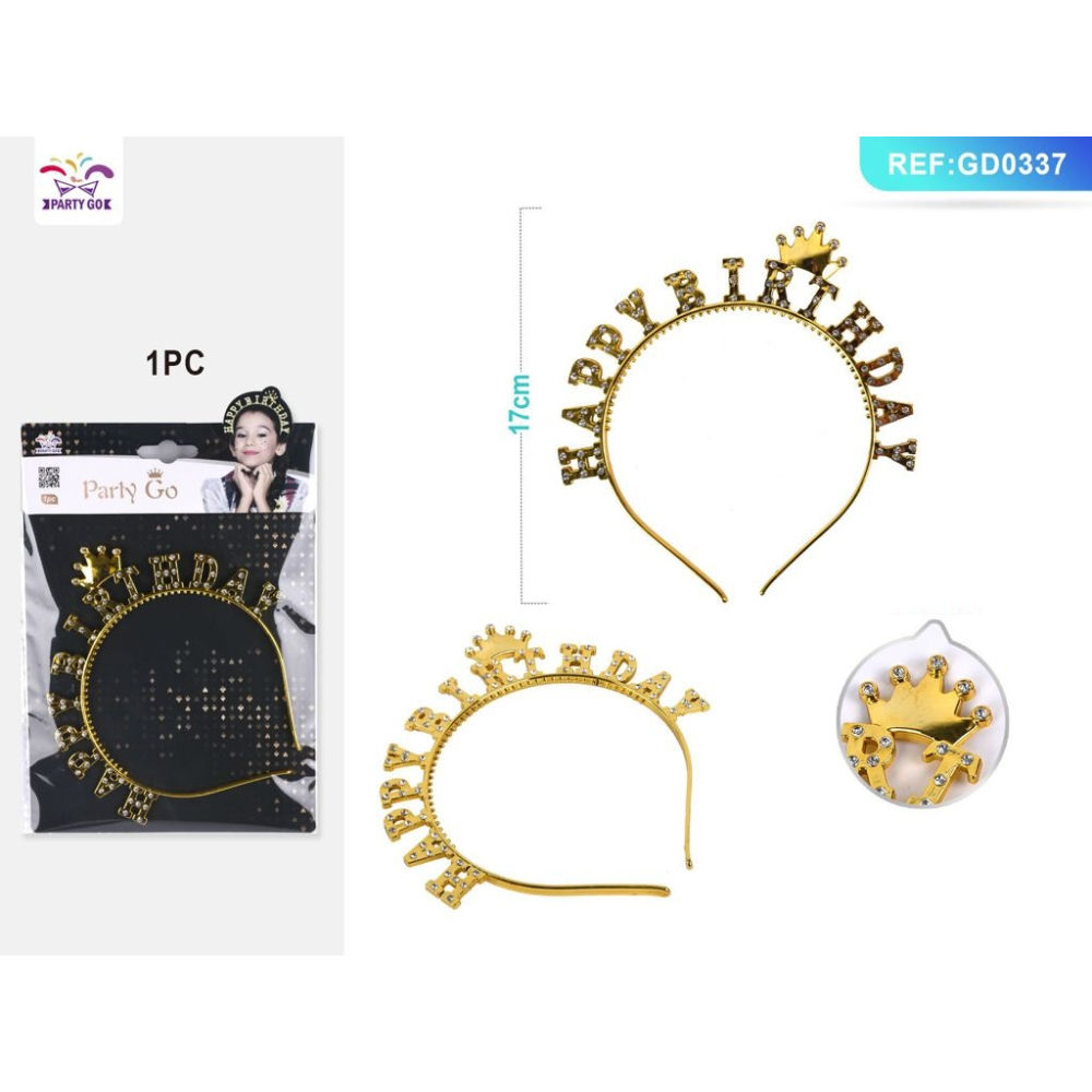 CERCHIETTO CON SCRITTA "HAPPY BIRTHDAY" - ORO - 1PZParty Go