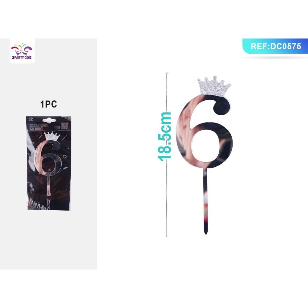 DECORAZIONI PER TORTE - ARGENTO N,6 - 1PZParty Go