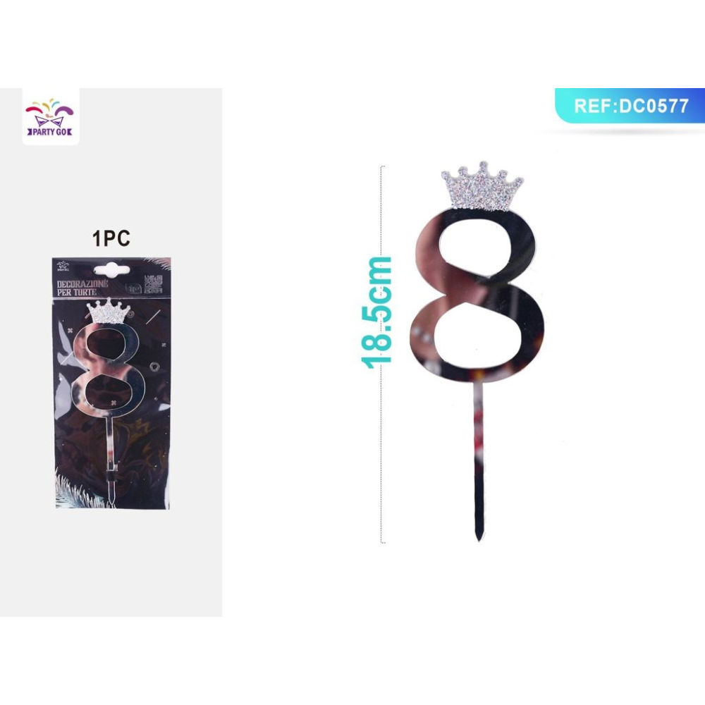 DECORAZIONI PER TORTE - ARGENTO N,8 - 1PZParty Go