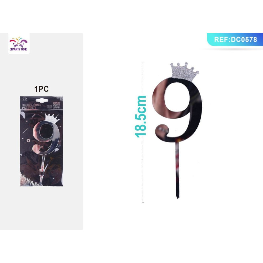 DECORAZIONI PER TORTE - ARGENTO N,9 - 1PZParty Go