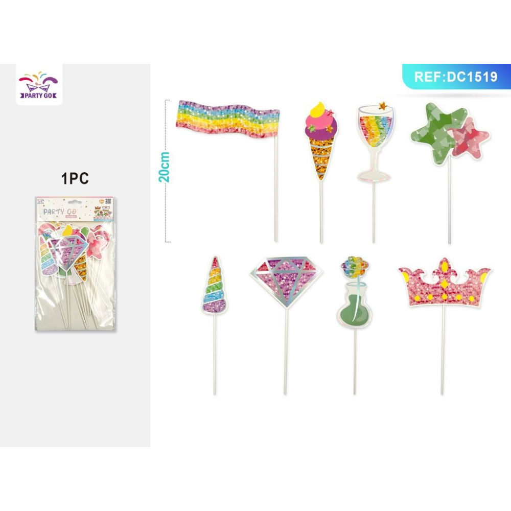 TOPPER PER TORTA - UNICORNO BRILLANTE - 8PZParty Go