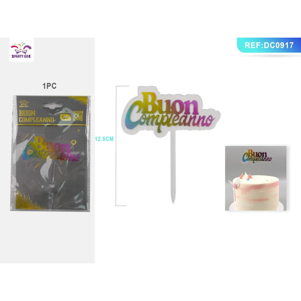TOPPER PER TORTA TRASPARENTE - BUON COMPLEANNO - 1PZParty Go