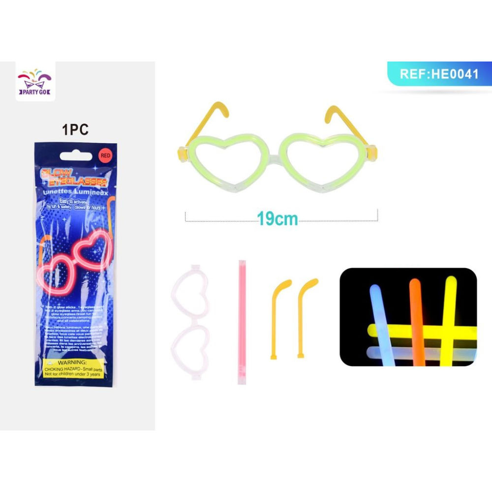 LIGHTSTICK A FORMA DI OCCHIALI - COLORI ASSORTITI - 1PZParty Go