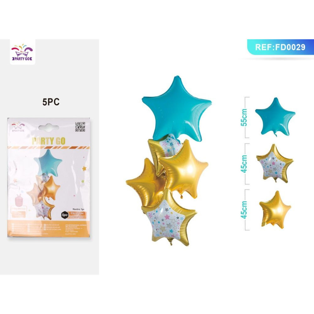 SET PALLONCINI MYLAR A STELLA - BLU & ORO - 5PZParty Go