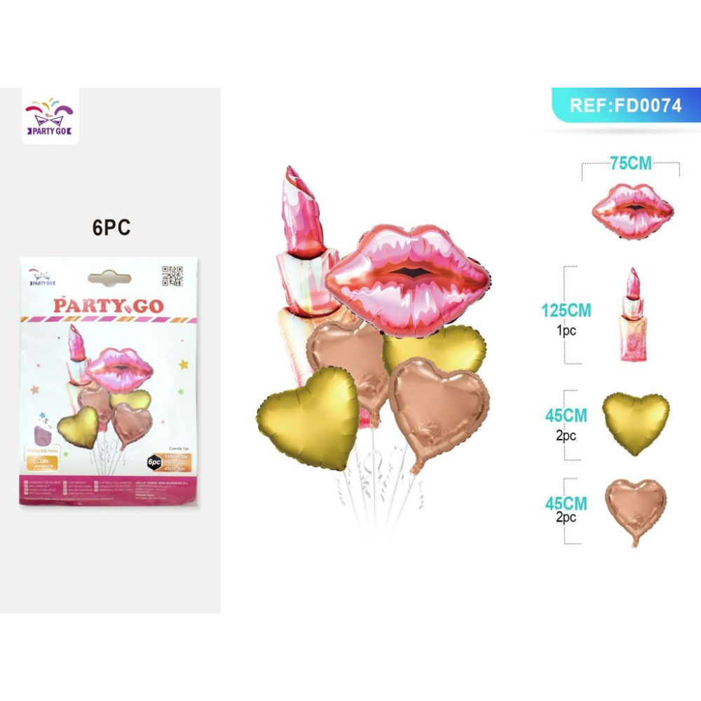 SET PALLONCINI MYLAR - ROSSETTO E CUORI - 6PZParty Go