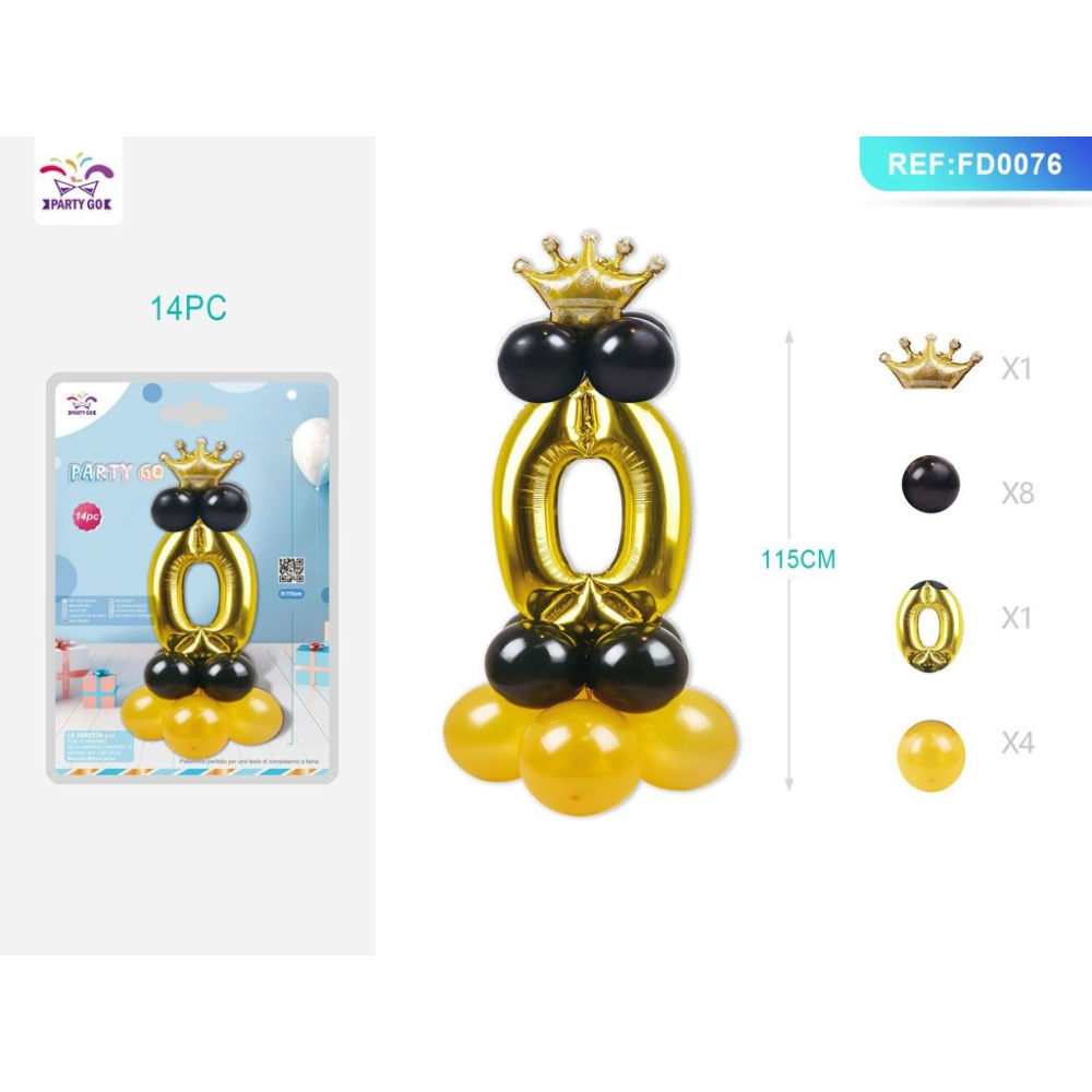 SET PALLONCINI NERO & ORO - NUMERO 0 - 115CMParty Go