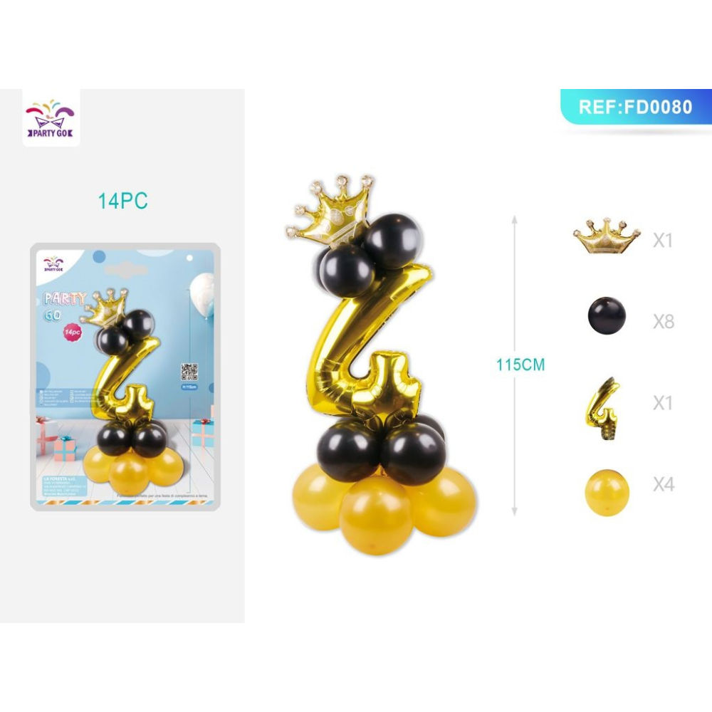 SET PALLONCINI NERO & ORO - NUMERO 4 - 115CMParty Go