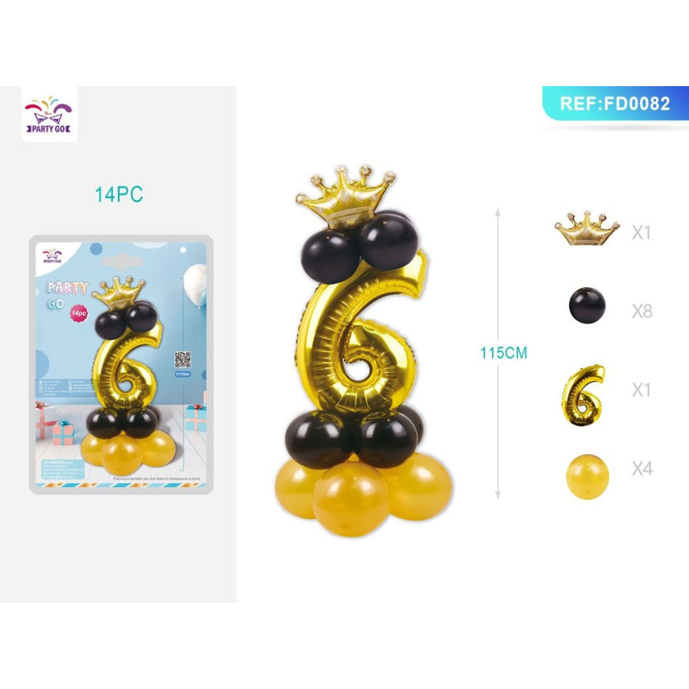 SET PALLONCINI NERO & ORO - NUMERO 6 - 115CMParty Go