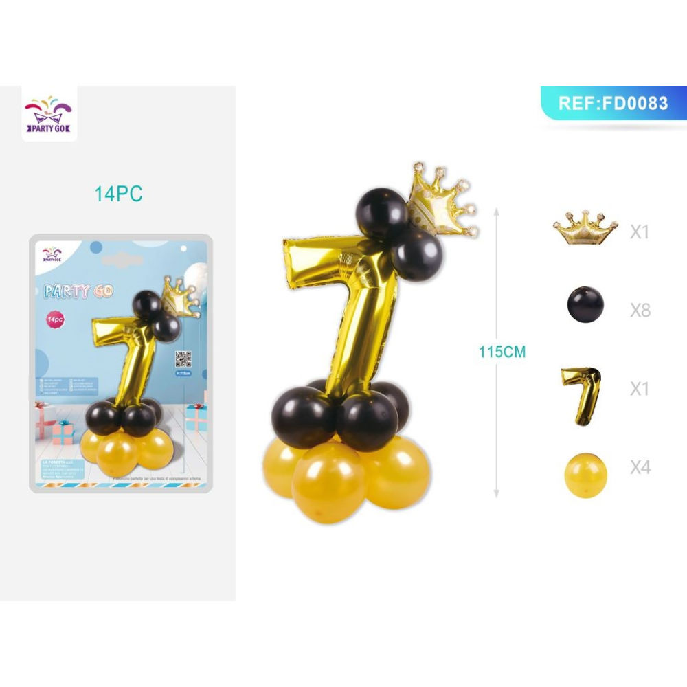 SET PALLONCINI NERO & ORO - NUMERO 7 - 115CMParty Go