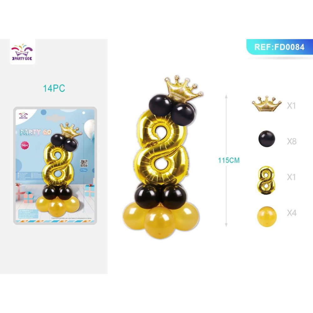 SET PALLONCINI NERO & ORO - NUMERO 8 - 115CMParty Go