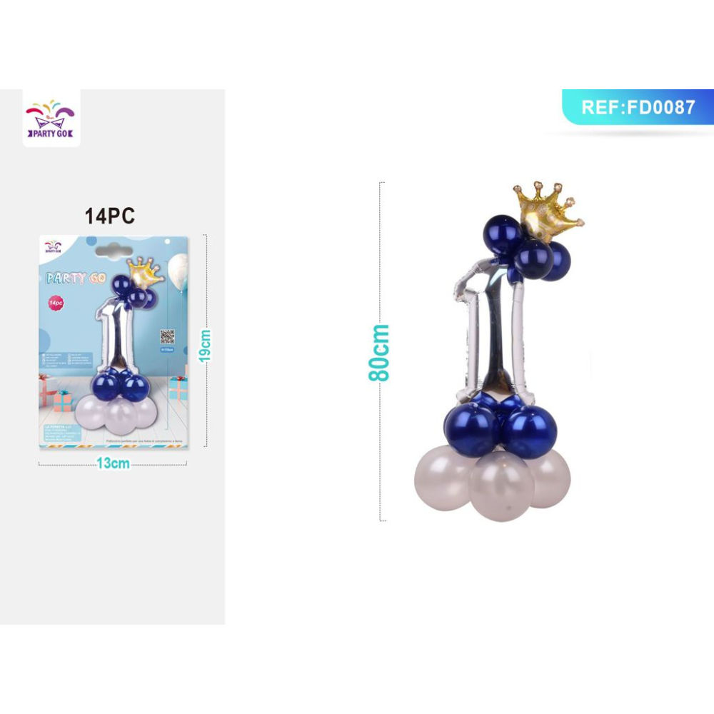 SET PALLONCINI ARGENTO & BLU - NUMERO 1 - 115CMParty Go