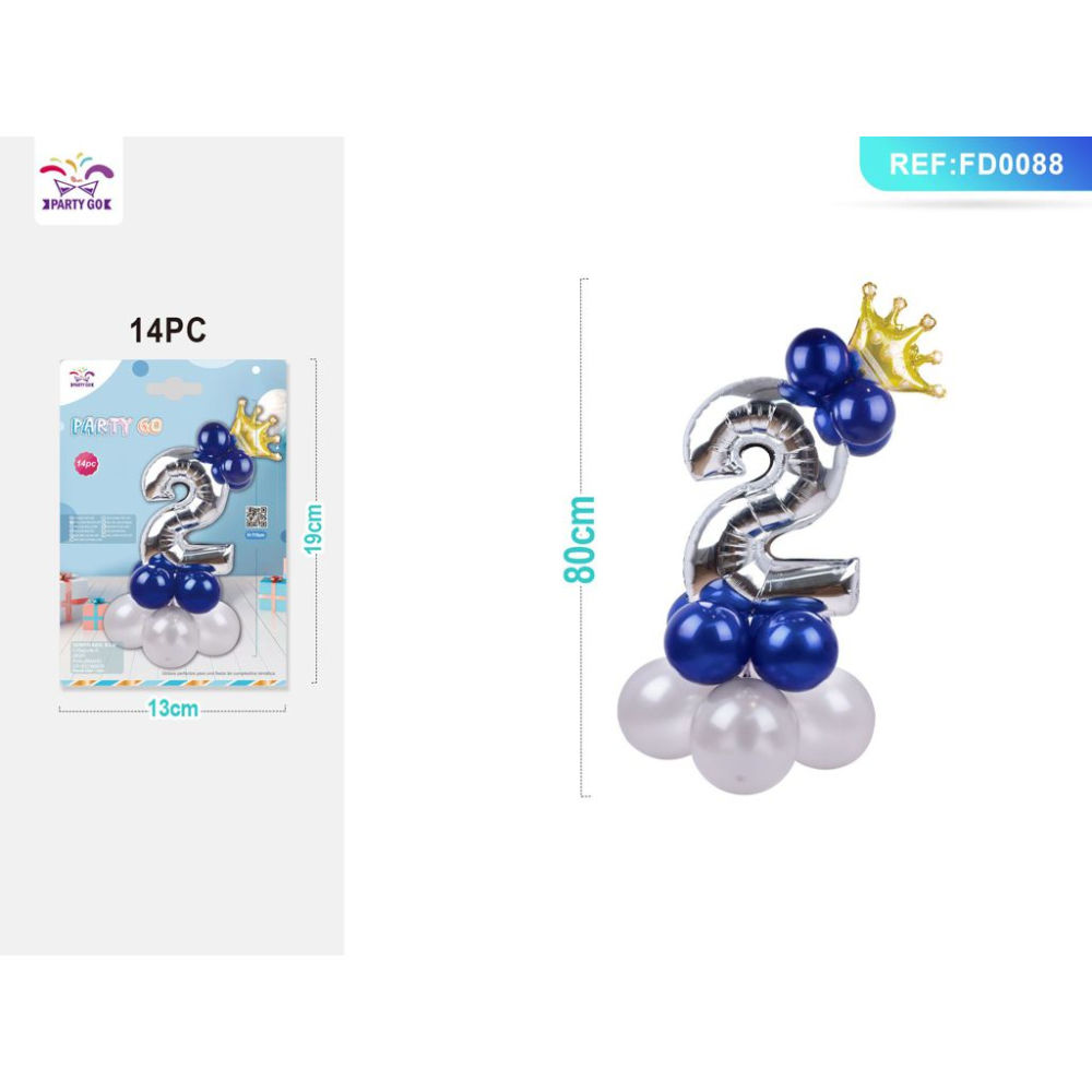 SET PALLONCINI ARGENTO & BLU - NUMERO 2 - 115CMParty Go