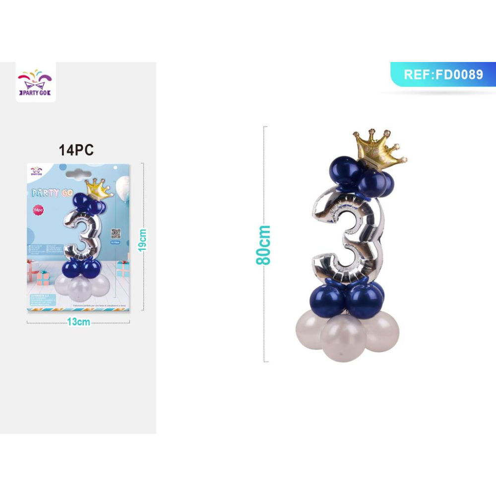 SET PALLONCINI ARGENTO & BLU - NUMERO 3 - 115CMParty Go