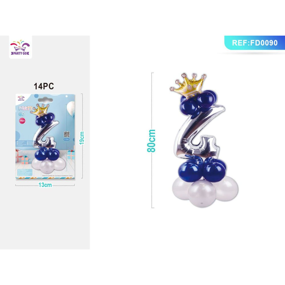 SET PALLONCINI ARGENTO & BLU - NUMERO 4 - 115CMParty Go