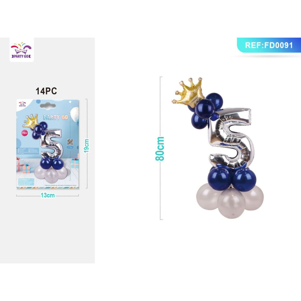SET PALLONCINI ARGENTO & BLU - NUMERO 5 - 115CMParty Go