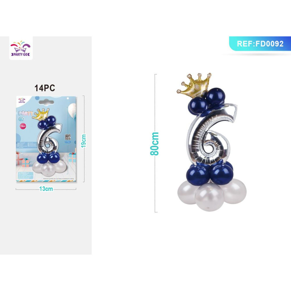 SET PALLONCINI ARGENTO & BLU - NUMERO 6 - 115CMParty Go