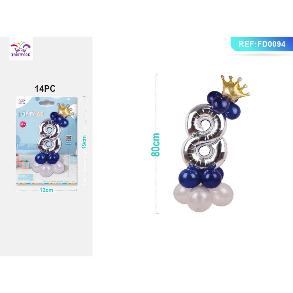 SET PALLONCINI ARGENTO & BLU - NUMERO 8 - 115CMParty Go