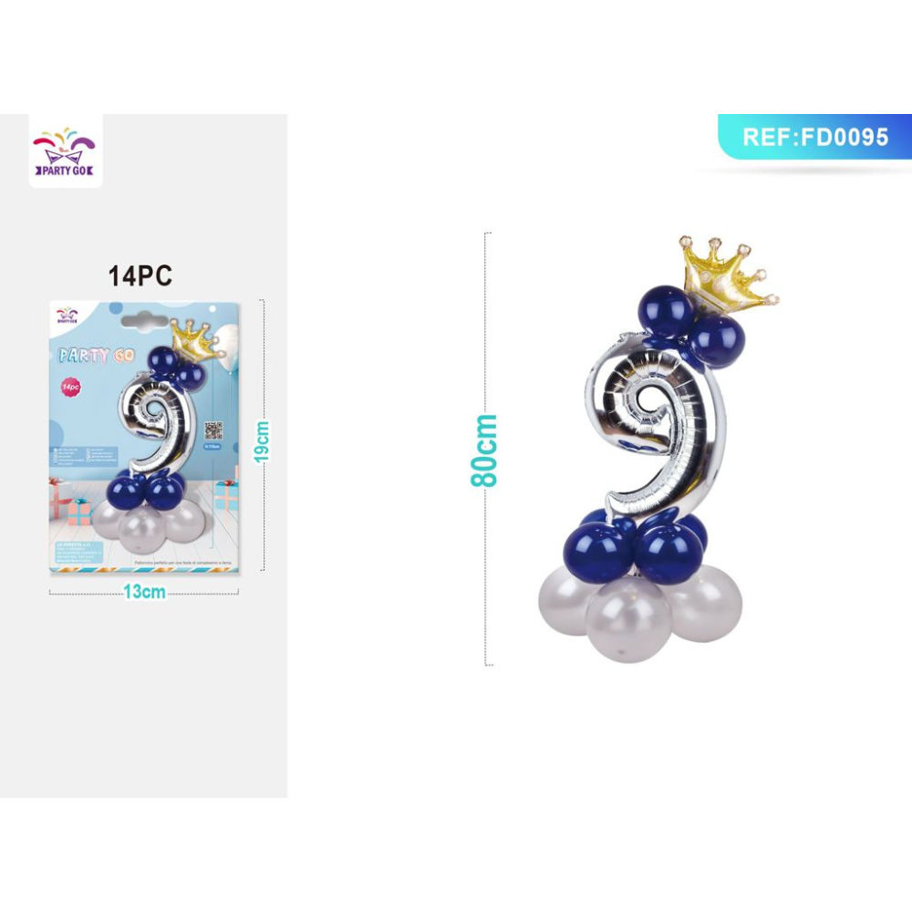 SET PALLONCINI ARGENTO & BLU - NUMERO 9 - 115CMParty Go
