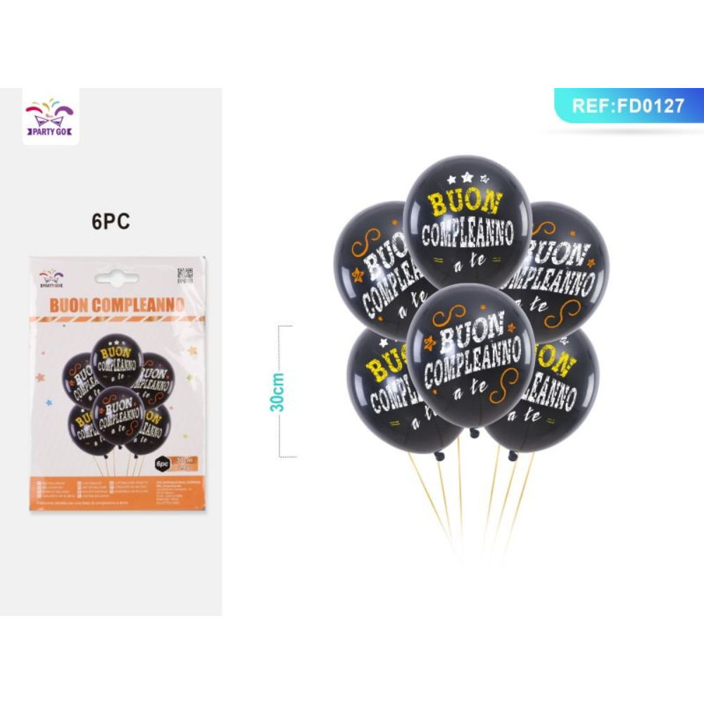 PALLONCINI NERI - BUON COMPLEANNO A TE - 6PZParty Go