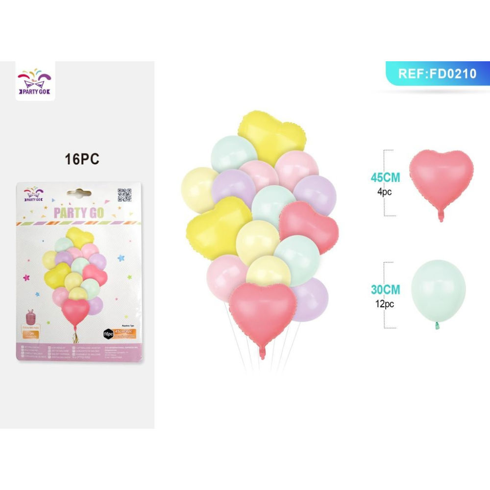 SET PALLONCINI CUORE - COLORI PASTELLO - 16PZParty Go