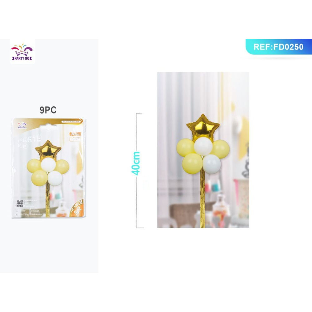 SET DI PALLONCINI CON STELLA MYLAR 140CM - ORO 9PZParty Go