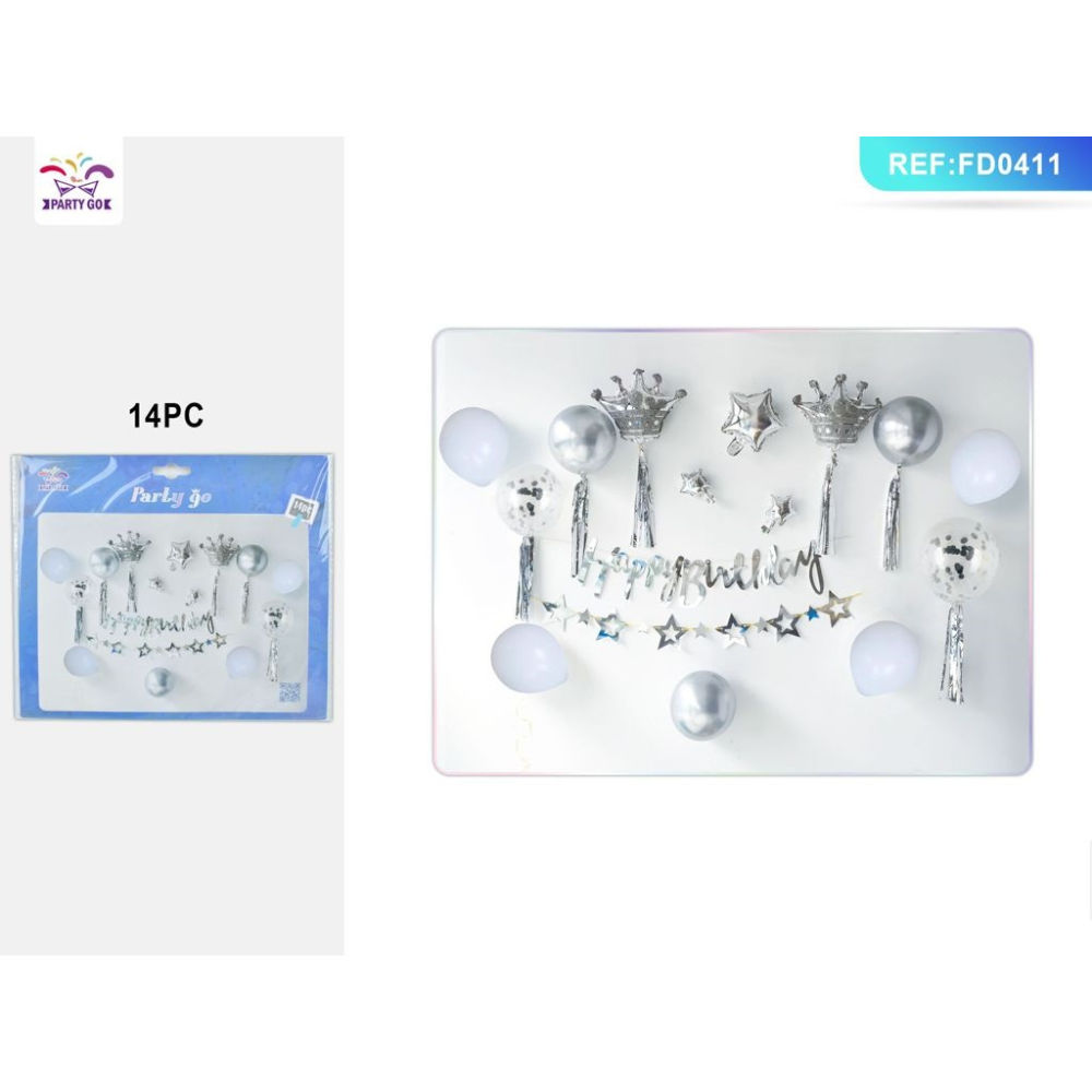 SET PALLONCINI - HAPPY BIRTHDAY ARGENTO - 14PZParty Go