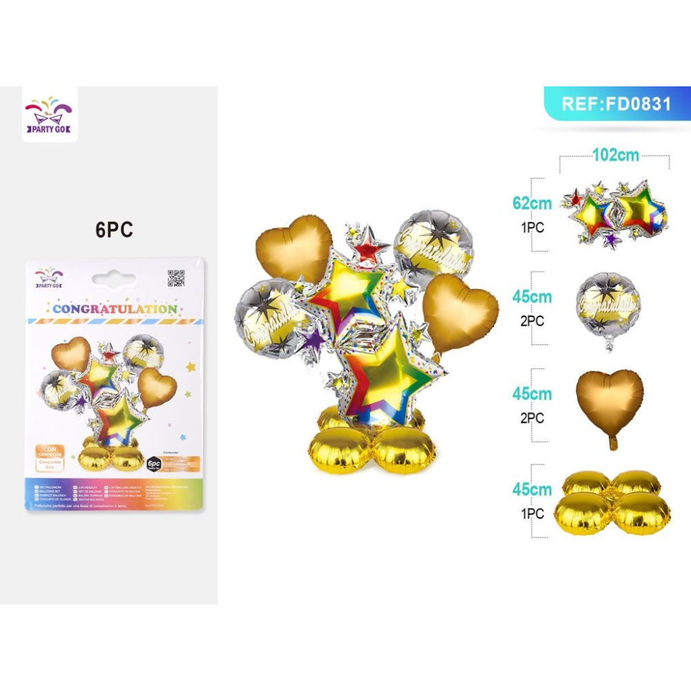 SET PALLONCINI MYLAR - STELLA CUORE ORO - 6PZParty Go