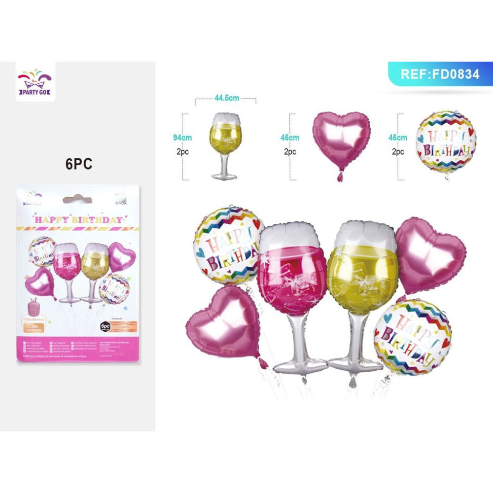 SET PALLONCINI MYLAR - BICCHIERE DI VINO - 6PZParty Go