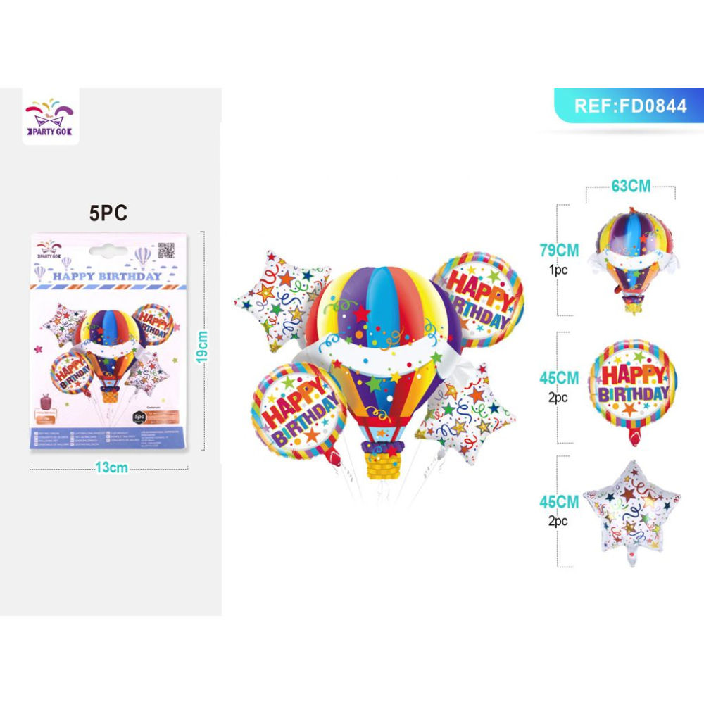 SET PALLONCINI MYLAR - MONGOLFIERA - 5PZParty Go