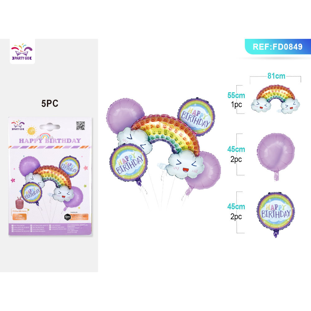 SET PALLONCINI MYLAR - ARCOBALENO VIOLA - 5PZParty Go