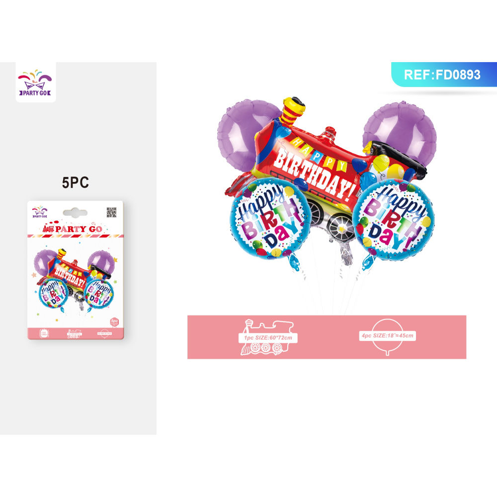 SET PALLONCINI MYLAR TRENO - HAPPY BIRTHDAY - 5 PZParty Go