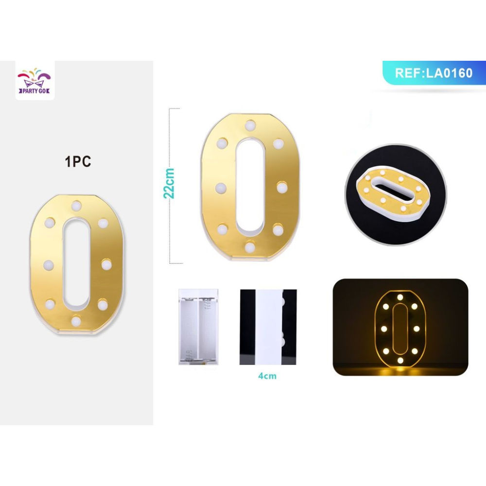 DECORAZIONE LUMINOSA - NUMERO 0 ORO - 1PZParty Go