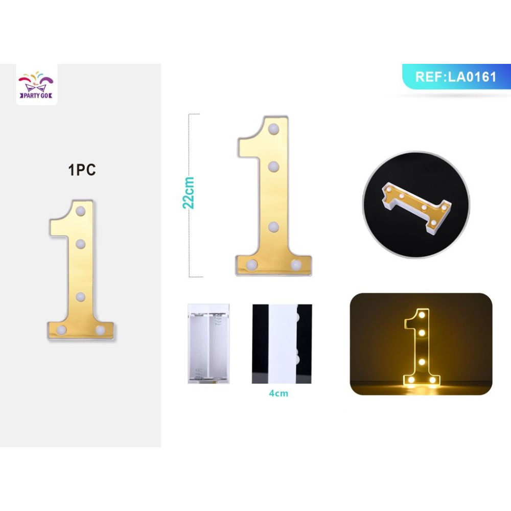 DECORAZIONE LUMINOSA - NUMERO 1 ORO - 1PZParty Go