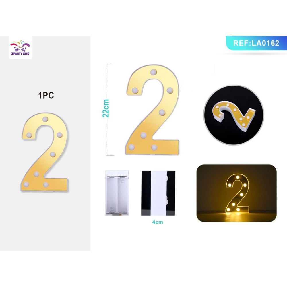 DECORAZIONE LUMINOSA - NUMERO 2 ORO - 1PZParty Go