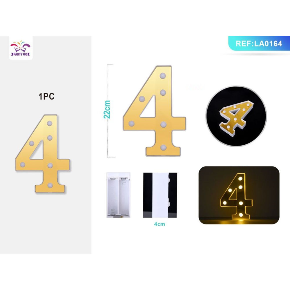 DECORAZIONE LUMINOSA - NUMERO 4 ORO - 1PZParty Go