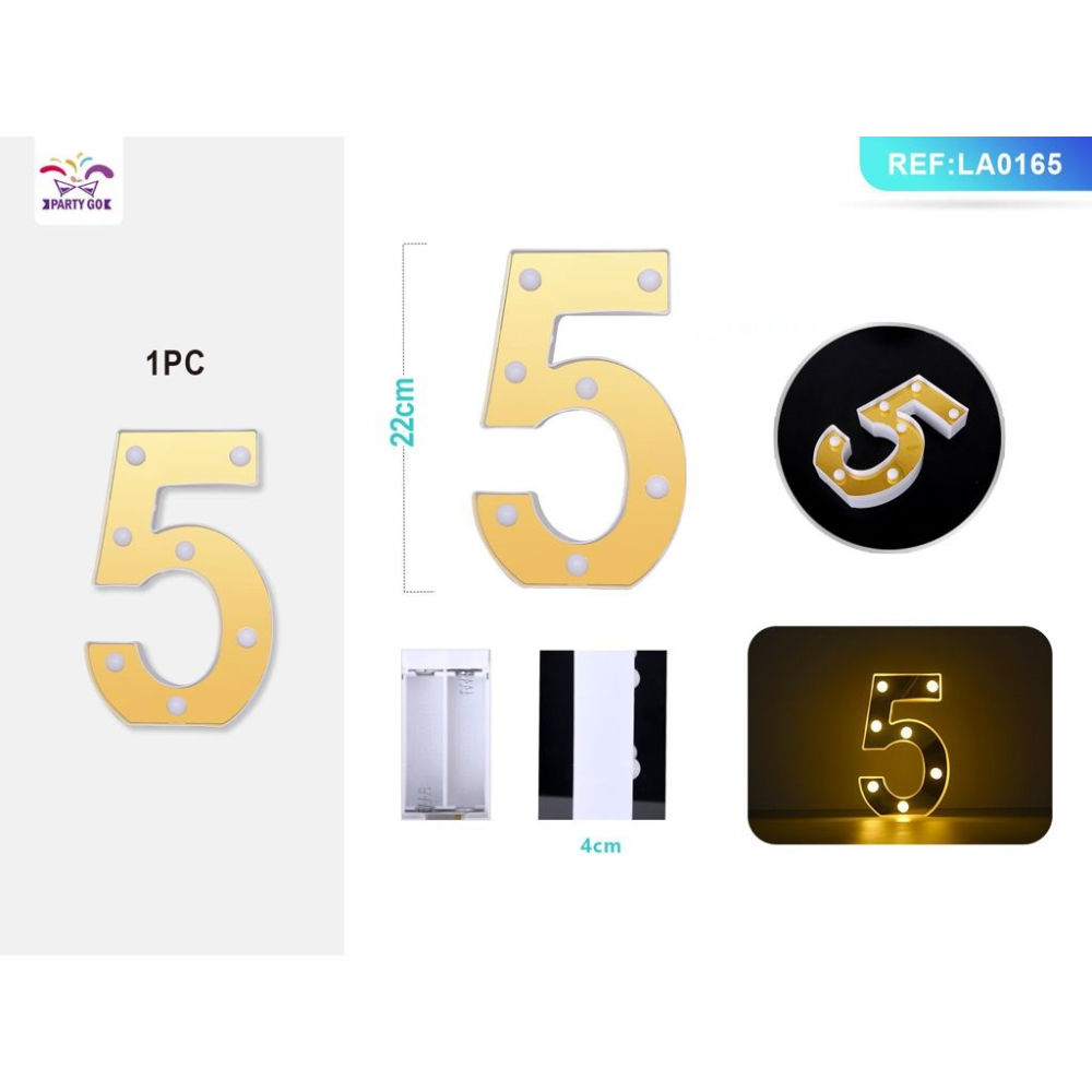 DECORAZIONE LUMINOSA - NUMERO 5 ORO - 1PZParty Go