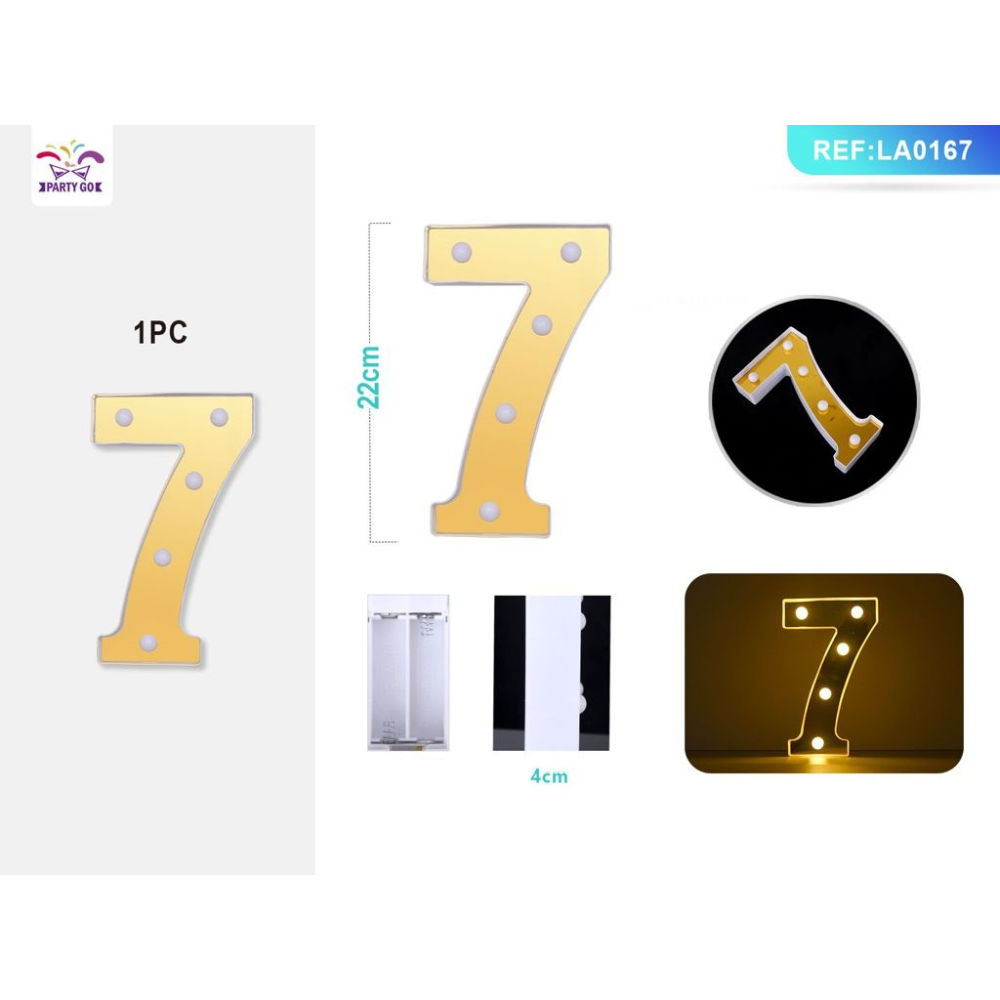 DECORAZIONE LUMINOSA - NUMERO 7 ORO - 1PZParty Go