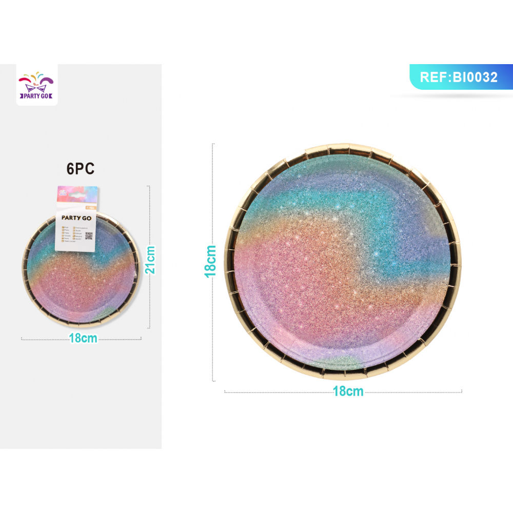 PIATTI MONOUSO GLITTER MULTICOLOR 18CM 8PZParty Go