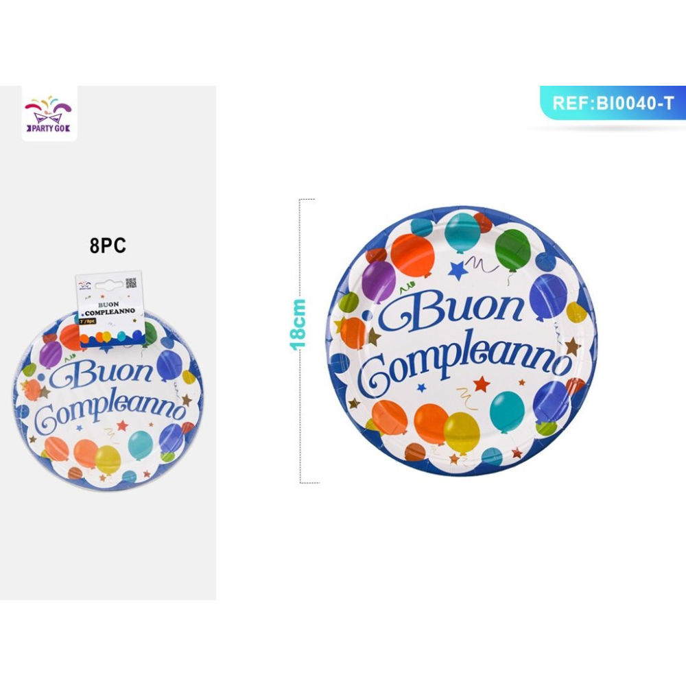 PIATTI CON PALLONCINI - BUON COMPLEANNO 18CM - 8PZParty Go
