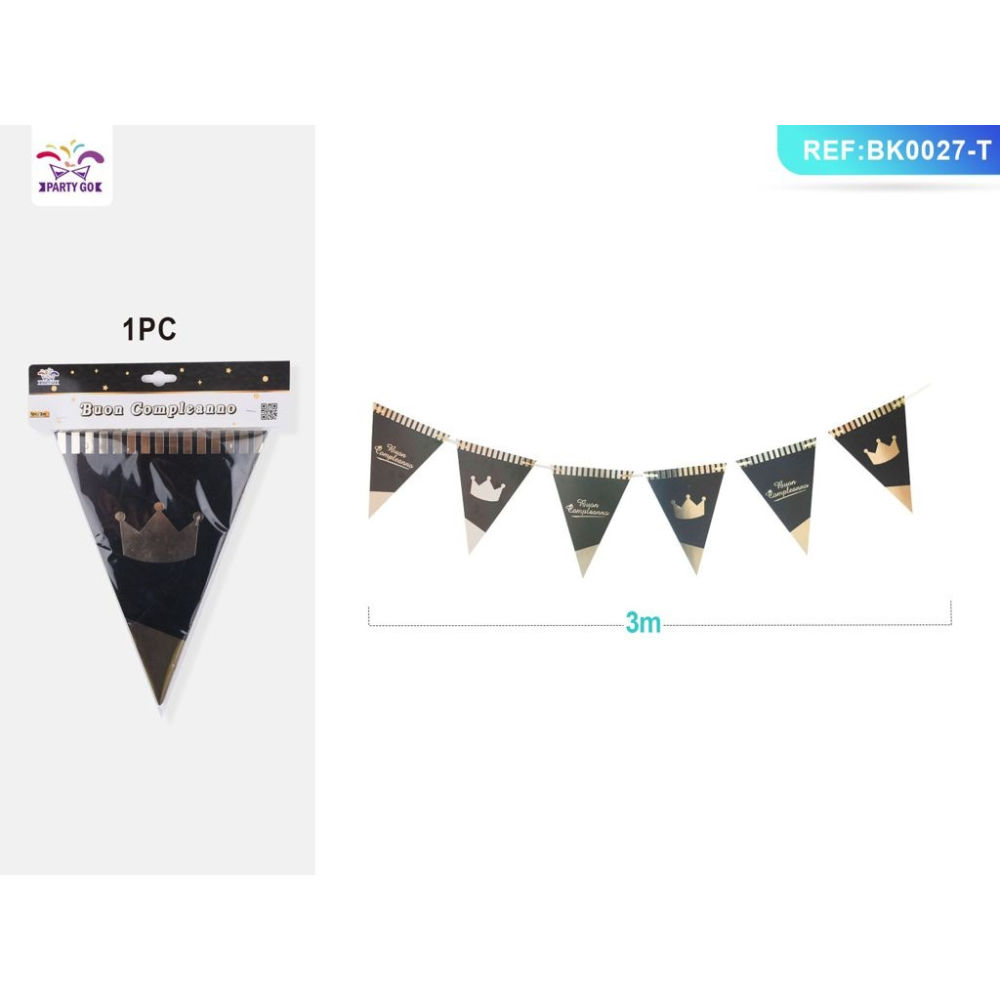 BANDIERINE DECORATIVE - BUON COMPLEANNO NERO & OROParty Go