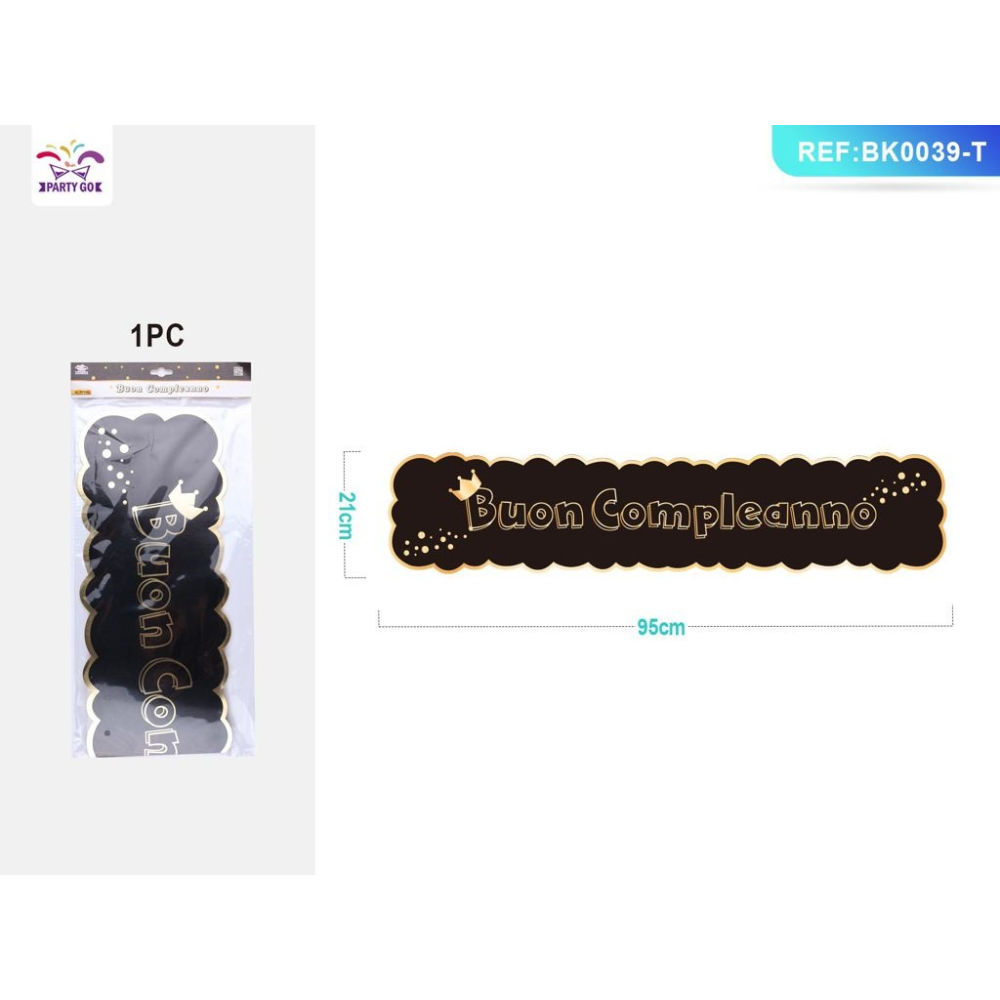 DECORAZIONE - BUON COMPLEANNO NERO & ORO - 1PZParty Go
