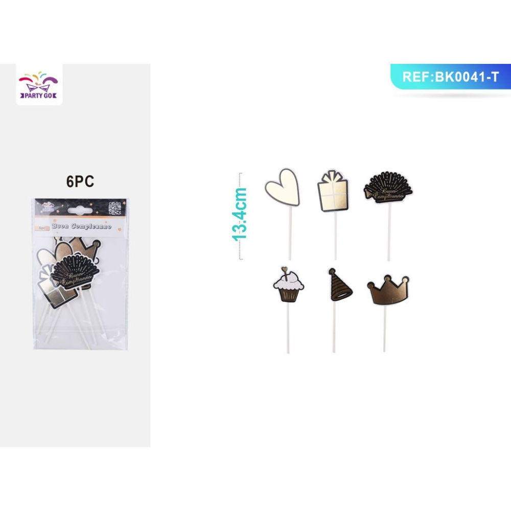 SET TOPPER PER TORTA - NERO & ORO - 6PZParty Go