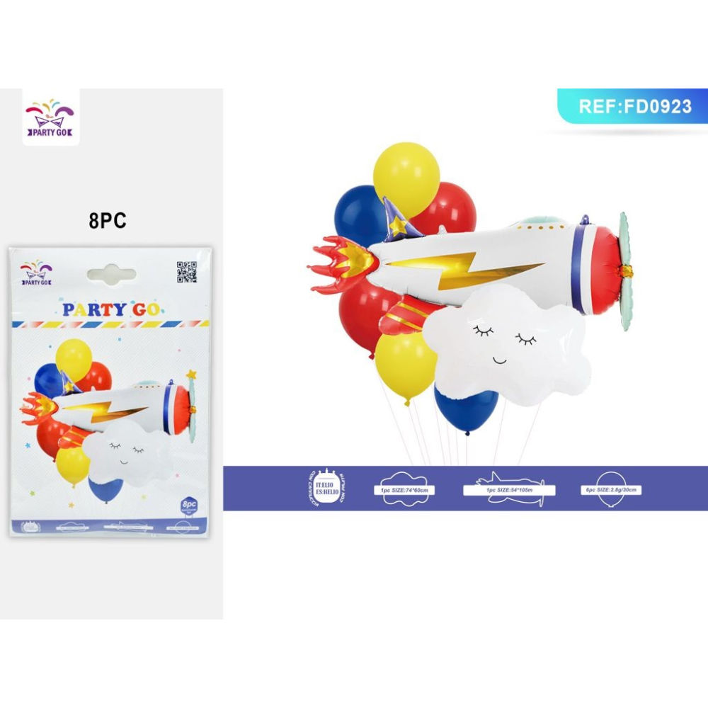 SET PALLONCINI MYLAR A FORMA DI AEREO - 8PZParty Go