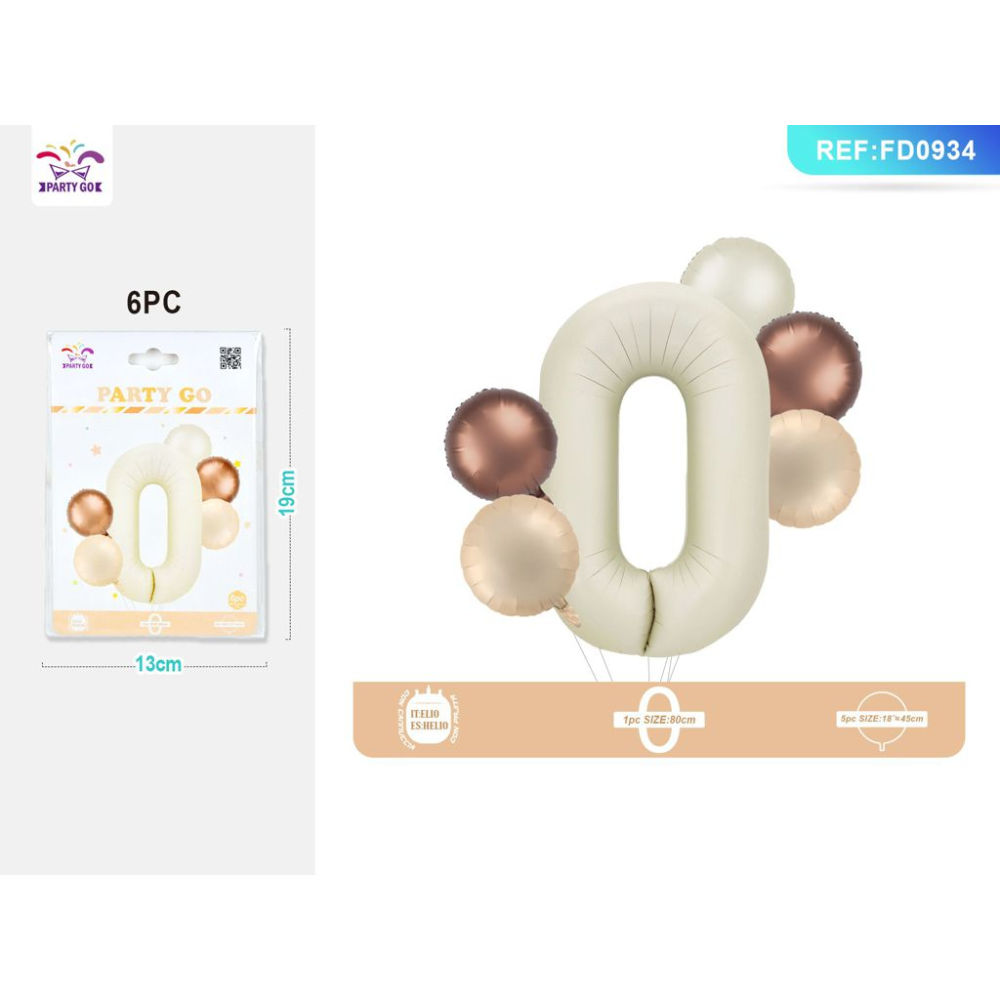 SET PALLONCINI MYLAR - NUMERO 0 COLOR CREMA - 80CMParty Go